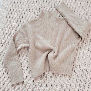 RETROD Oversized Beige Knit Mock Neck Sweater